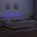 kontinentalseng med LED-lys 200x200 cm stof cremefarvet