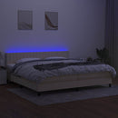 kontinentalseng med LED-lys 200x200 cm stof cremefarvet