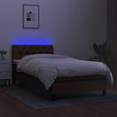 kontinentalseng med LED-lys 80x200 cm stof mørkebrun