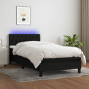 kontinentalseng med LED-lys 90x190 cm stof sort