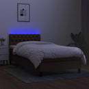 kontinentalseng med LED-lys 90x200 cm stof mørkebrun