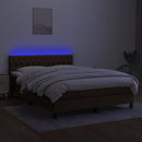 kontinentalseng med LED-lys 140x190 cm stof mørkebrun