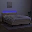 kontinentalseng med LED-lys 140x190 cm stof cremefarvet