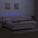 kontinentalseng med LED-lys 160x200 cm stof cremefarvet