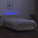 kontinentalseng med LED-lys 90x200 cm stof cremefarvet