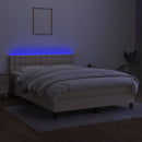 kontinentalseng med LED-lys 140x190 cm stof cremefarvet