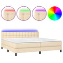 kontinentalseng med LED-lys 200x200 cm stof cremefarvet