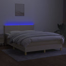 kontinentalseng med LED-lys 140x200 cm stof cremefarvet