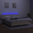 kontinentalseng med LED-lys 180x200 cm stof cremefarvet
