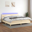kontinentalseng med LED-lys 200x200 cm stof cremefarvet