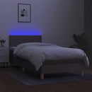 kontinentalseng med LED-lys 90x200 cm stof gråbrun