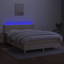 kontinentalseng med LED-lys 140x200 cm stof cremefarvet