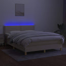 kontinentalseng med LED-lys 140x200 cm stof cremefarvet