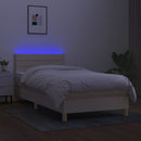 kontinentalseng med LED-lys 100x200 cm stof cremefarvet