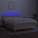 kontinentalseng med LED-lys 140x190 cm stof cremefarvet