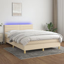 kontinentalseng med LED-lys 140x190 cm stof cremefarvet