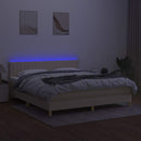 kontinentalseng med LED-lys 180x200 cm stof cremefarvet
