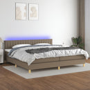 kontinentalseng med LED-lys 200x200 cm stof gråbrun