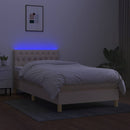 kontinentalseng med LED-lys 100x200 cm stof cremefarvet