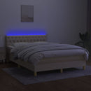 kontinentalseng med LED-lys 140x190 cm stof cremefarvet