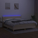 kontinentalseng med LED-lys 180x200 cm stof cremefarvet