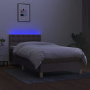 kontinentalseng med LED-lys 90x190 cm stof gråbrun