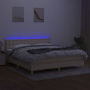 kontinentalseng med LED-lys 180x200 cm stof cremefarvet