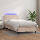 kontinentalseng LED-lys 90x190 cm kunstlæder cappuccinofarvet
