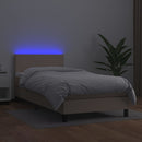 kontinentalseng LED-lys 90x200 cm kunstlæder cappuccinofarvet
