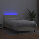 kontinentalseng med LED-lys 100x200 cm kunstlæder cremefarvet