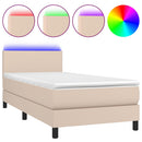 kontinentalseng LED-lys 100x200 cm kunstlæder cappuccinofarvet