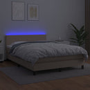 kontinentalseng LED-lys 140x200 cm kunstlæder cappuccinofarvet