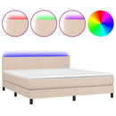 kontinentalseng LED-lys 160x200 cm kunstlæder cappuccinofarvet