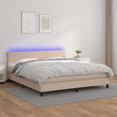 kontinentalseng LED-lys 160x200 cm kunstlæder cappuccinofarvet