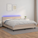 kontinentalseng LED-lys 180x200 cm kunstlæder cappuccinofarvet