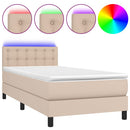 kontinentalseng LED-lys 90x200 cm kunstlæder cappuccinofarvet