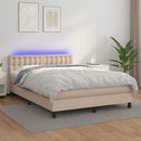 kontinentalseng LED-lys 140x190 cm kunstlæder cappuccinofarvet