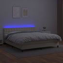 kontinentalseng med LED-lys 160x200 cm kunstlæder cremefarvet