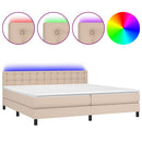 kontinentalseng LED-lys 200x200 cm kunstlæder cappuccinofarvet