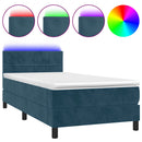 kontinentalseng med madras og LED-lys 90x190 cm fløjl mørkeblå