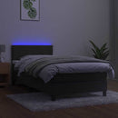 kontinentalseng med madras og LED-lys 100x200 cm fløjl mørkegrå