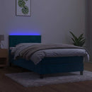 kontinentalseng med madras og LED-lys 80x200 cm velour mørkeblå