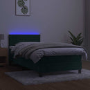kontinentalseng med madras og LED-lys 100x200 cm fløjl mørkegrøn