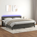 kontinentalseng med madras og LED-lys 200x200 cm fløjl mørkegrå