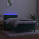 kontinentalseng med madras og LED-lys 100x200 cm fløjl mørkegrøn