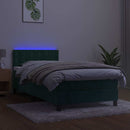 kontinentalseng med madras og LED-lys 80x200 cm velour mørkegrøn