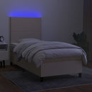 kontinentalseng med LED-lys 80x200 cm stof cremefarvet