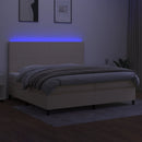 kontinentalseng med LED-lys 200x200 cm stof cremefarvet