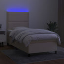 kontinentalseng med LED-lys 90x190 cm stof cremefarvet