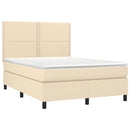 kontinentalseng med LED-lys 140x190 cm stof cremefarvet